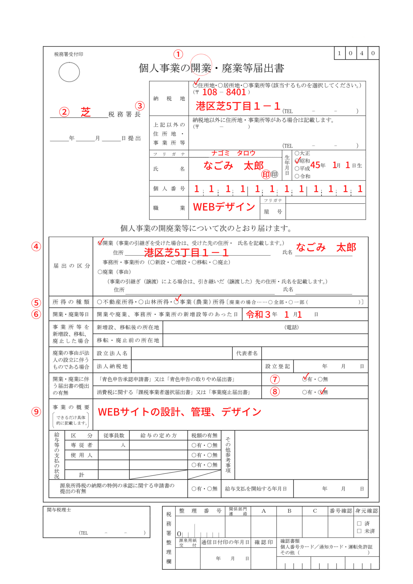 副業の開業届出書の記入例、書き方、提出方法、注意点など 和やかブログ